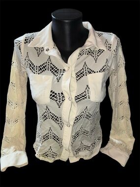 Pearl White Crochet Button-Front Shirt